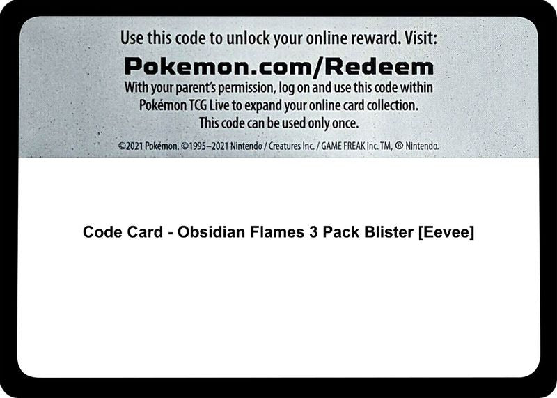 Code Card - Obsidian Flames 3 Pack Blister [Eevee] - Code Card