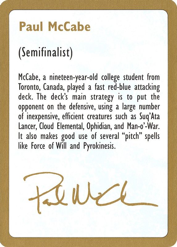 1997 Paul McCabe Biography Card - Special