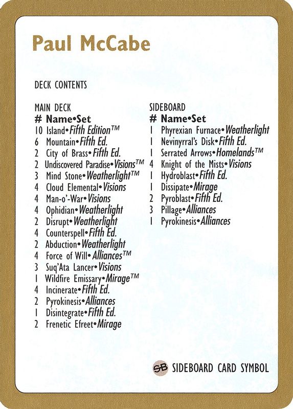 1997 Paul McCabe Decklist Card - Special