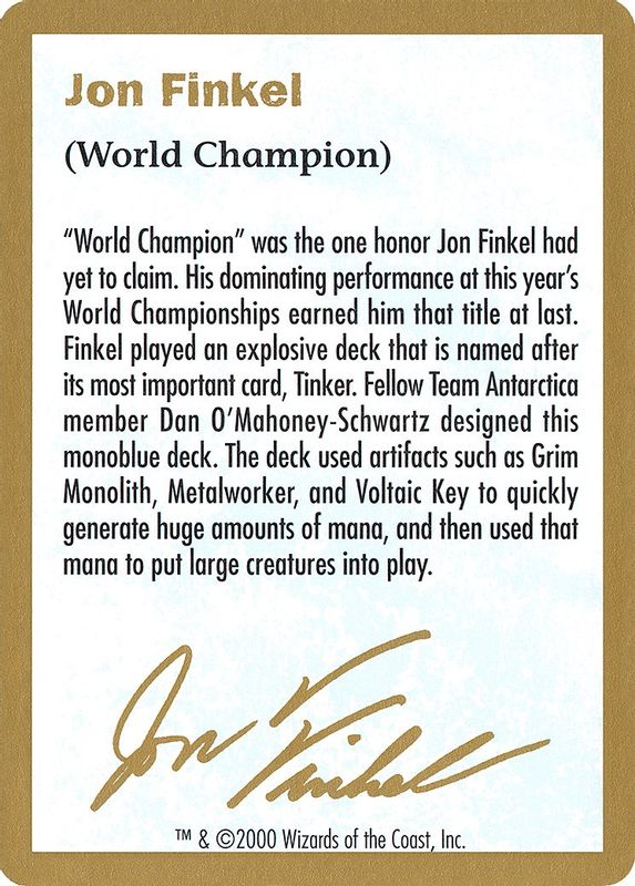 2000 Jon Finkel Biography Card - Special
