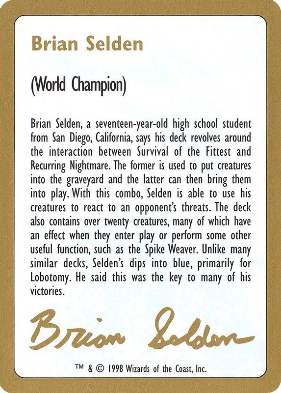1998 Brian Selden Biography Card - Special