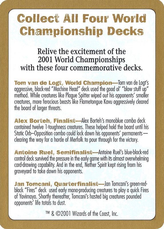 2001 World Championship Advertisement Card - Special