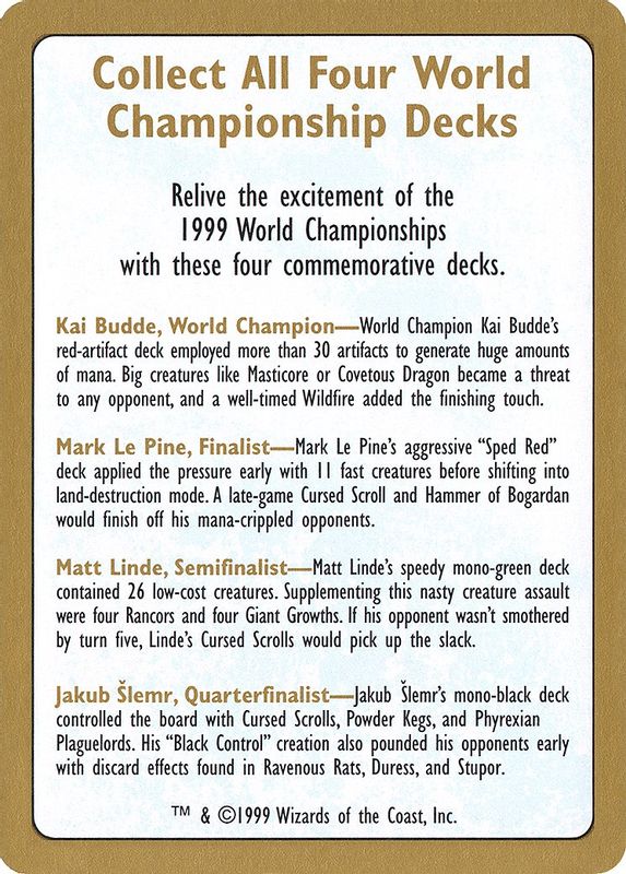 1999 World Championship Advertisement Card - Special