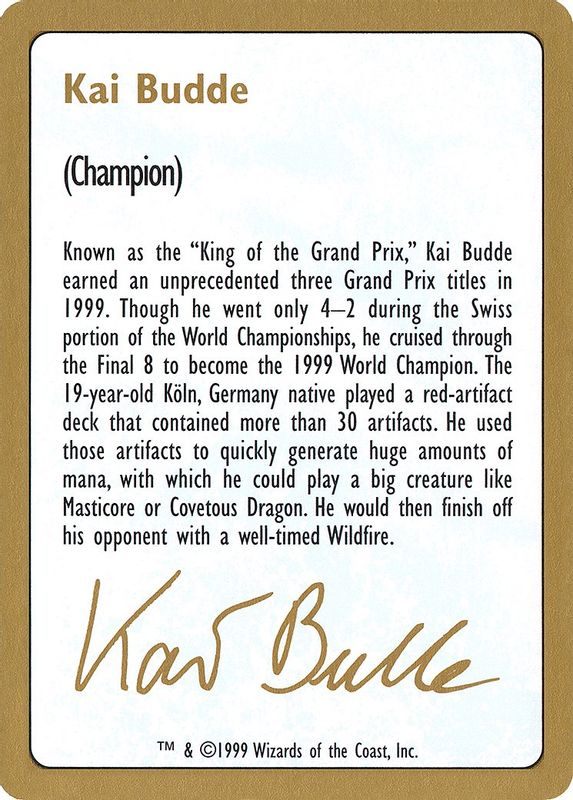 1999 Kai Budde Biography Card - Special