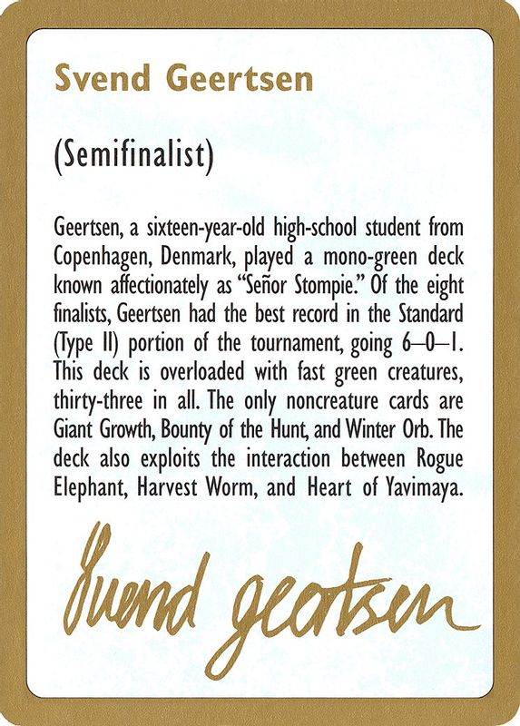 1997 Svend Geertsen Biography Card - Special