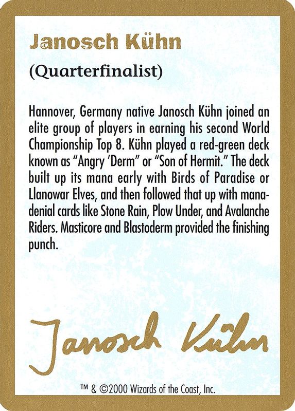 2000 Janosch Kuhn Biography Card - Special