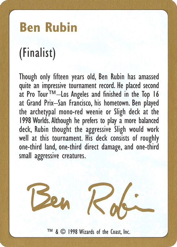 1998 Ben Rubin Biography Card - Special