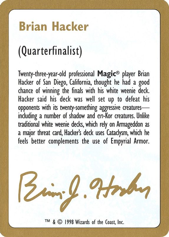 1998 Brian Hacker Biography Card - Special