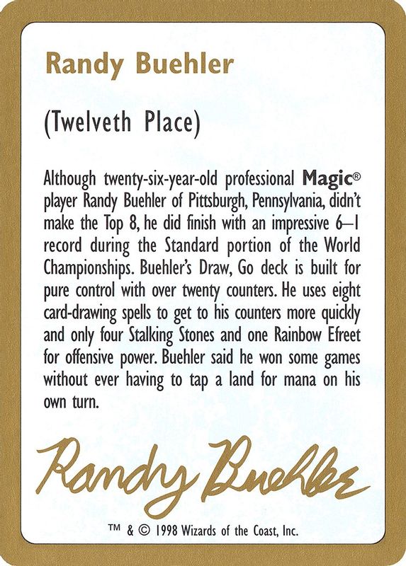 1998 Randy Buehler Biography Card - Special