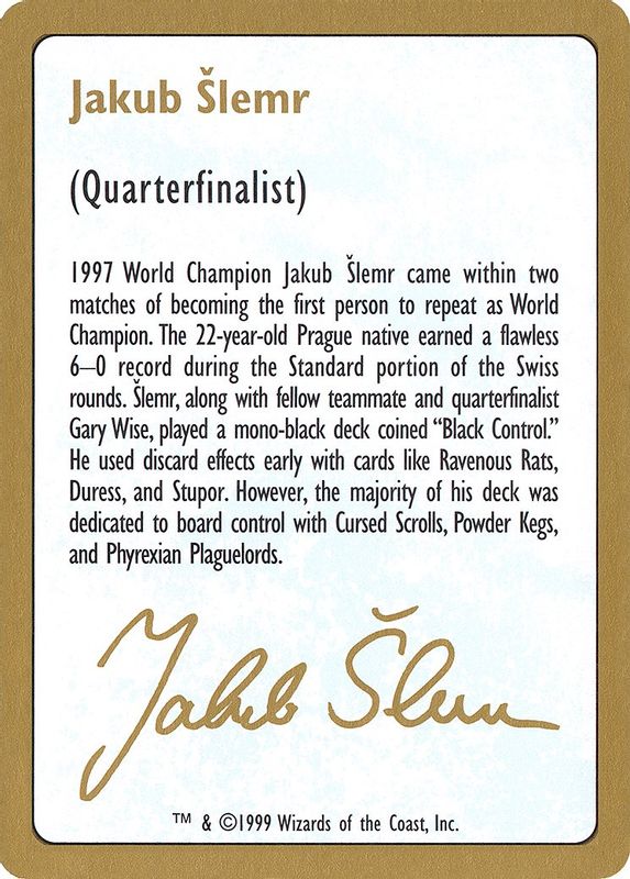 1999 Jakub Slemr Biography Card - Special