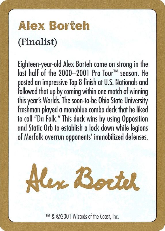 2001 Alex Borteh Biography Card - Special
