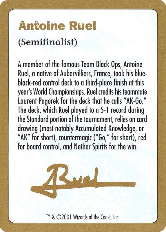 2001 Antoine Ruel Biography Card - Special