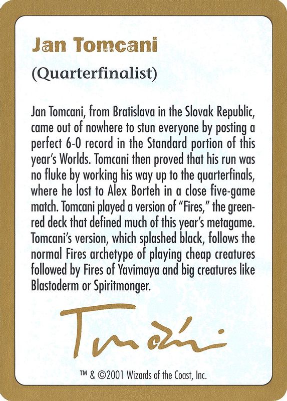 2001 Jan Tomcani Biography Card - Special