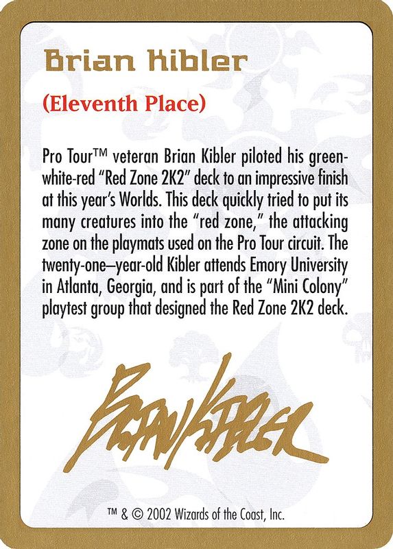 2002 Brian Kibler Biography Card - Special