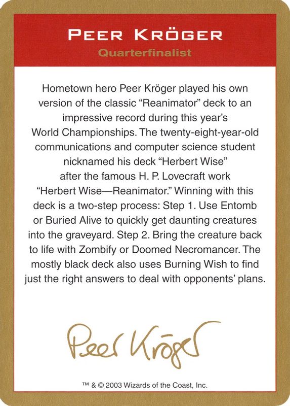 2003 Peer Kroger Biography Card - Special