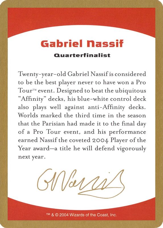 2004 Gabriel Nassif Biography Card - Special