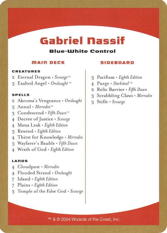 2004 Gabriel Nassif Decklist Card - Special