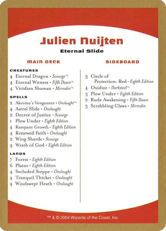 2004 Julien Nuijten Decklist Card - Special