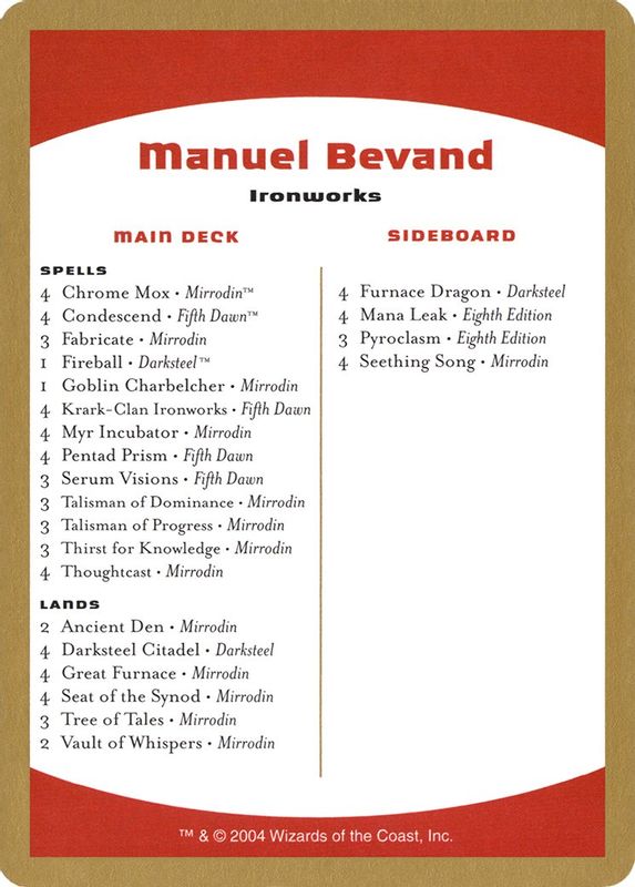 2004 Manuel Bevand Decklist Card - Special