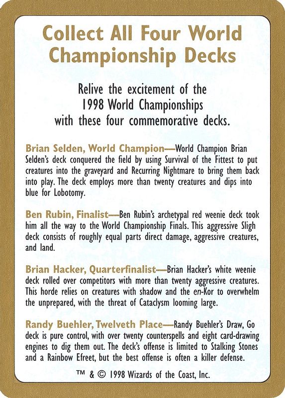 1998 World Championship Advertisement Card - Special