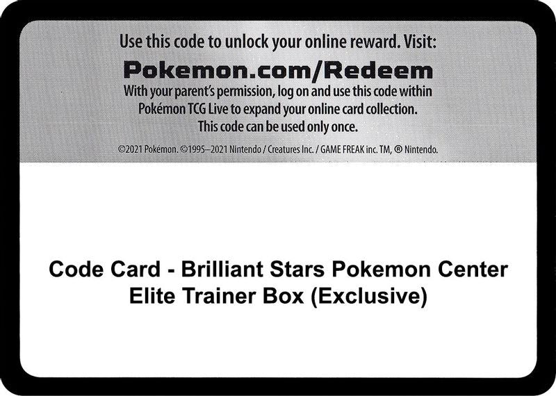 Code Card - Brilliant Stars Pokemon Center Elite Trainer Box (Exclusive) - Code Card