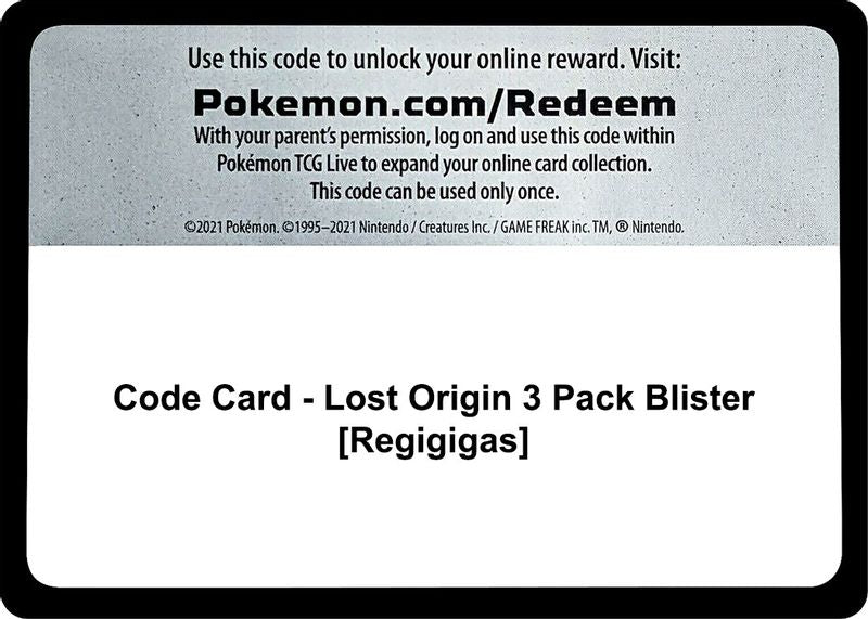 Code Card - Lost Origin 3 Pack Blister [Regigigas] - Code Card
