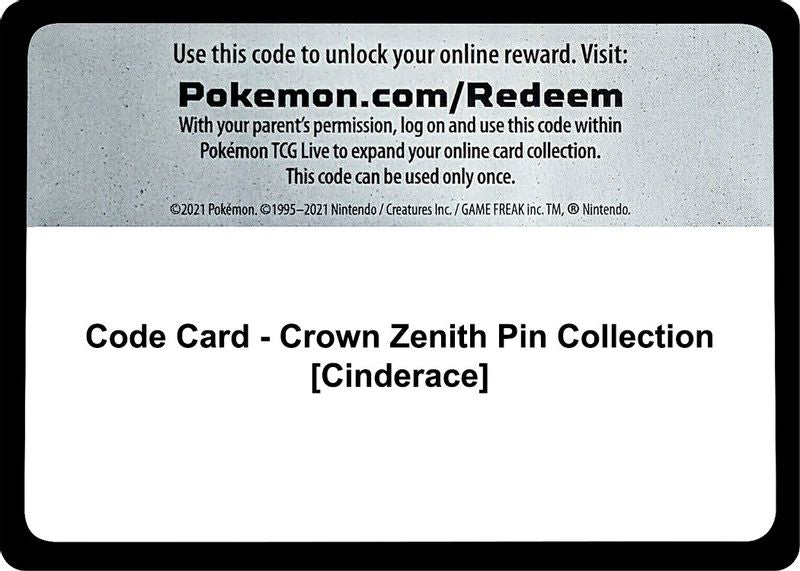 Code Card - Crown Zenith Pin Collection [Cinderace] - Code Card